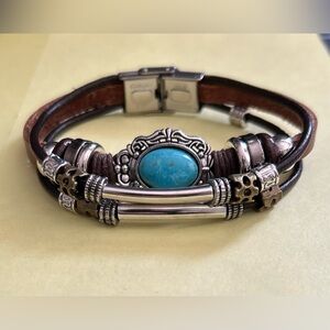 Boho Turquoise and Silver Multi-Layer Bracelet